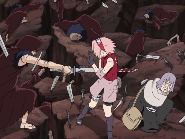 Orochimaru peitou Sasuke, Itachi, Tsunade, Jiraiya, Naruto, Sakura,  Kakashi, Yamato, Naruto Quatro caudas, Hanzou da Salamandra, Sarutobi  Hiruzen, Youndaime Kazekage, Anko, Sasori (OVA), Deidara (filler), Pain  (OVA), ANBU, Guru Guru e ainda